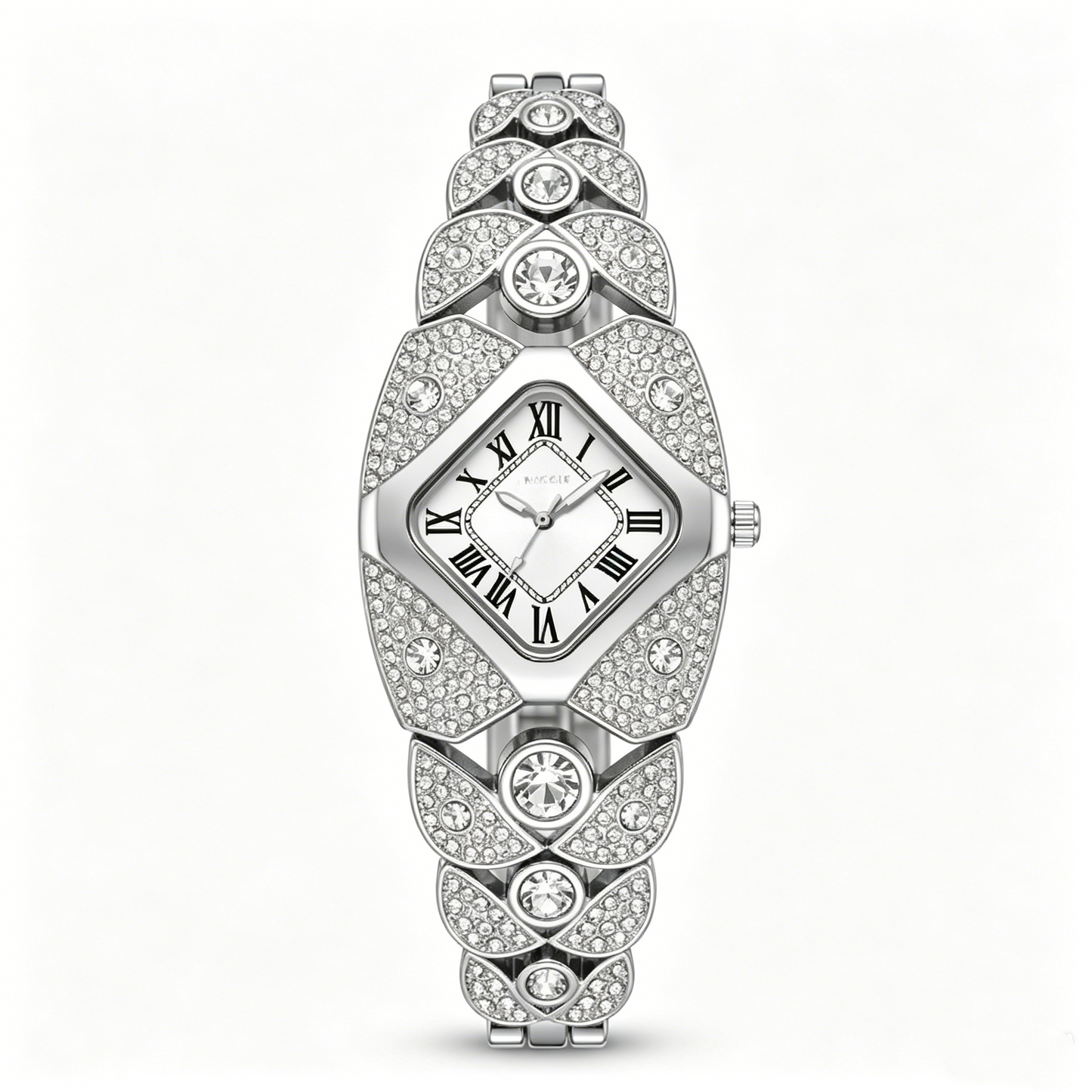 Elegant Women's Luxury Watch Rhombic Square Rhinestone Roman Numerals Dial Quartz Watch