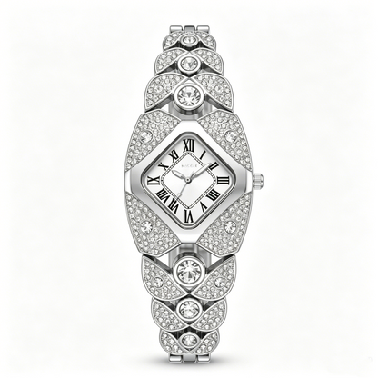 Elegant Women's Luxury Watch Rhombic Square Rhinestone Roman Numerals Dial Quartz Watch