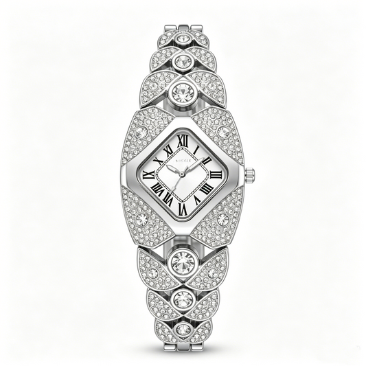 Elegant Women's Luxury Watch Rhombic Square Rhinestone Roman Numerals Dial Quartz Watch