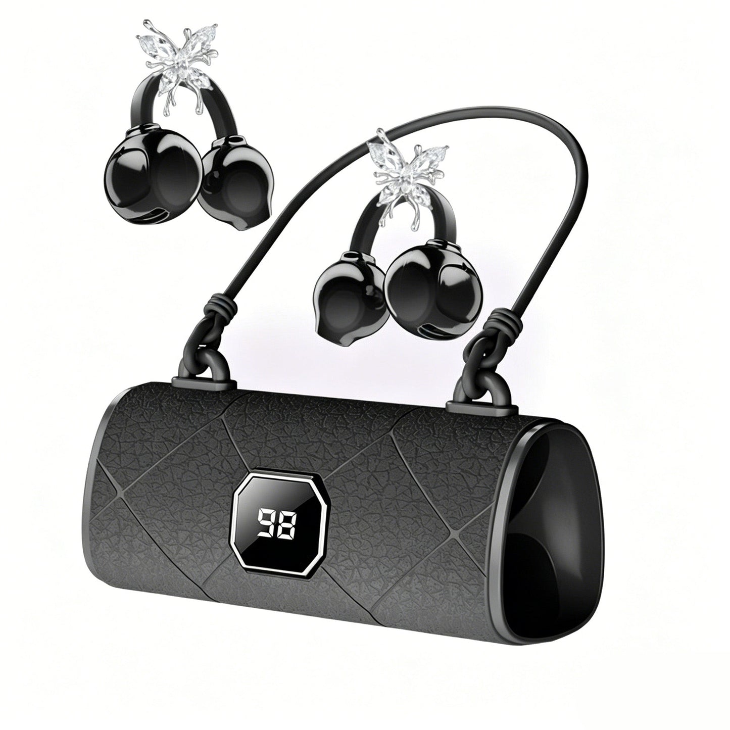 X22 Fashionable Clip On Wireless Headphones-Handbag?Style Handbag & Butterfly Crystal-Buckle Earrings