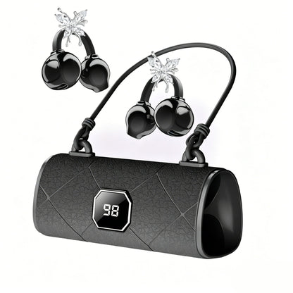 X22 Fashionable Clip On Wireless Headphones-Handbag?Style Handbag & Butterfly Crystal-Buckle Earrings