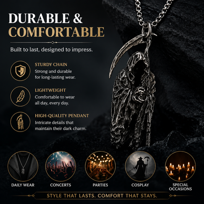 Gothic Grim Reaper Scythe Skull Necklace,The Reapers Pendant Set