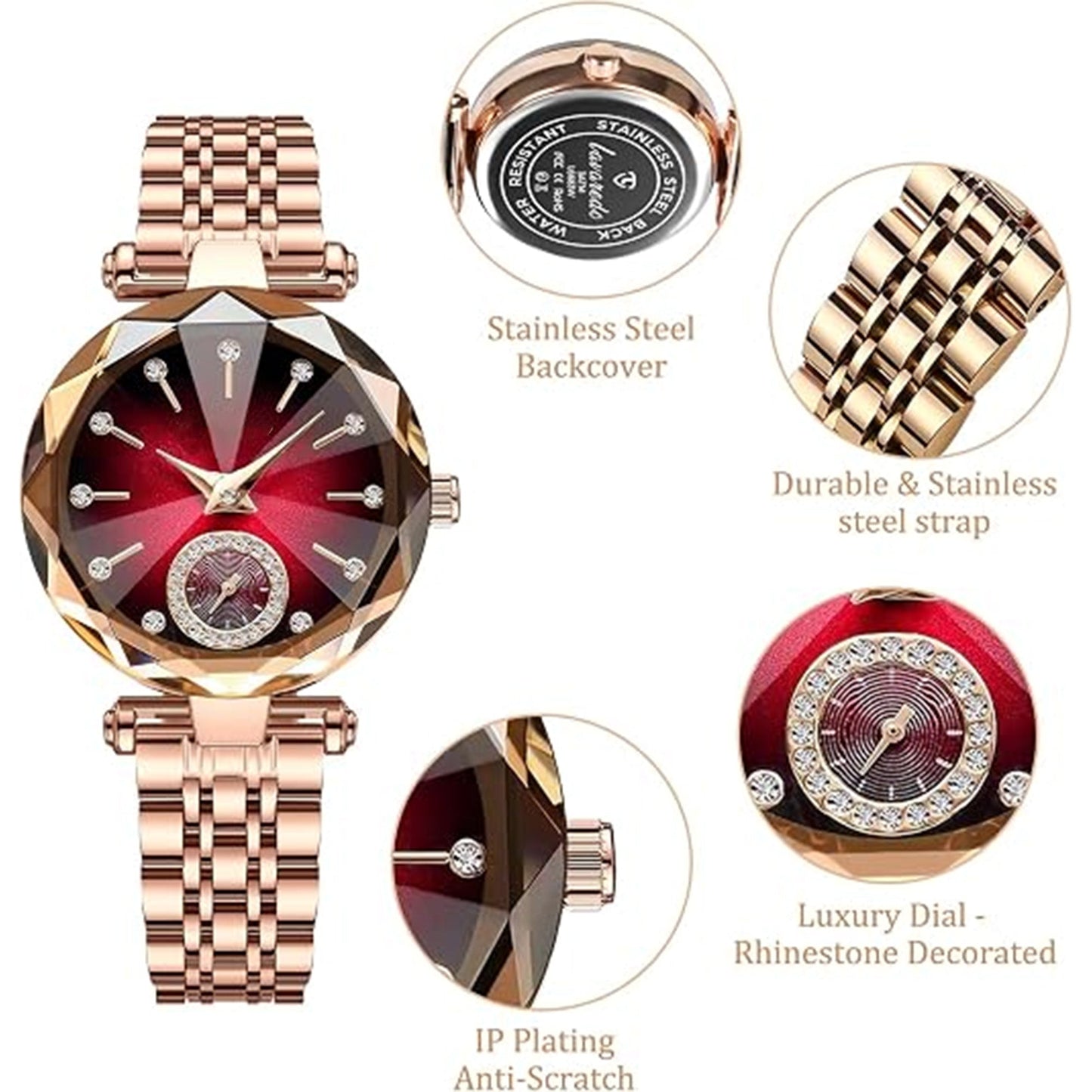 Watch for Women Diamond Waterproof Luminous |Rose Gold &silver Stainless Steel Dress Watch