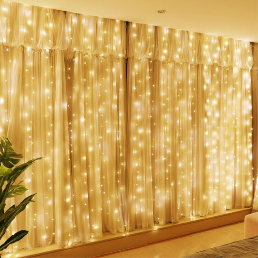 300LED Fairy Curtain Lights, 10×10 Ft USB Plug- Bedroom Backdrop Wedding Indoor Wall Decor
