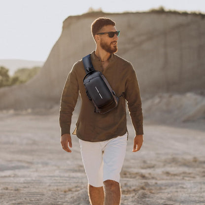 Travel Sling Bag Waterproof Crossbody Bag with Combination Lock Anti-Theft PU Leather Chest Bag