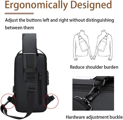Travel Sling Bag Waterproof Crossbody Bag with Combination Lock Anti-Theft PU Leather Chest Bag