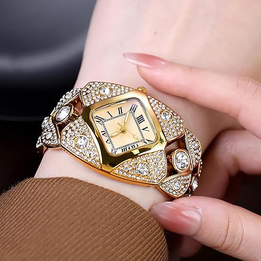 Elegant Women's Luxury Watch Rhombic Square Rhinestone Roman Numerals Dial Quartz Watch