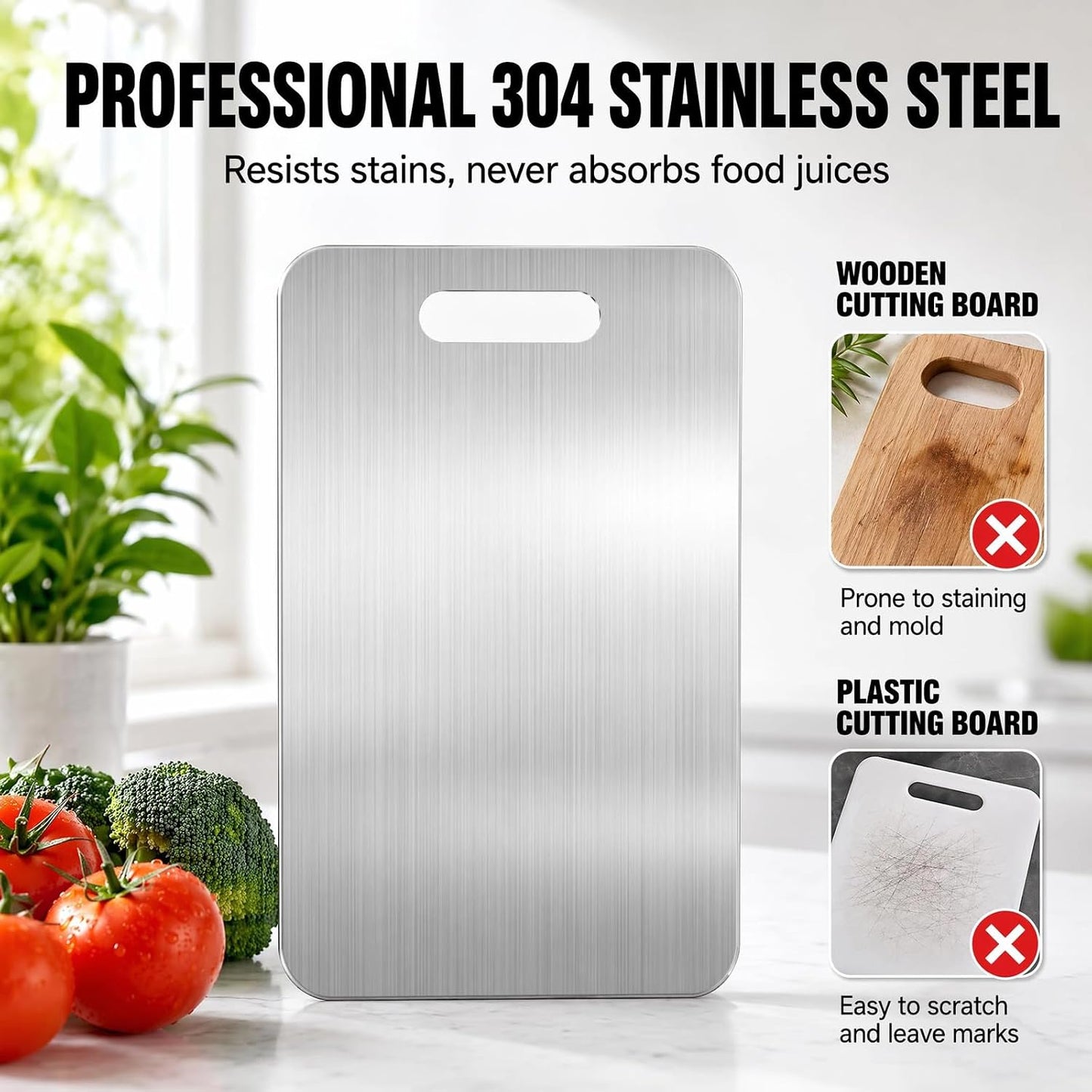 304 Stainless Steel Cutting Board for Kitchen, Non Toxic Cutting Boards