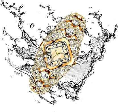Elegant Women's Luxury Watch Rhombic Square Rhinestone Roman Numerals Dial Quartz Watch