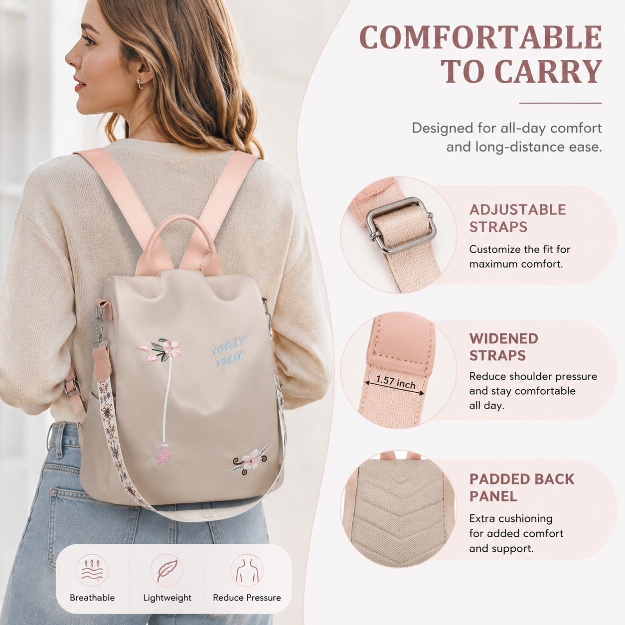 Women's Crossbody Backpack, Embroidered Handbag 2 Ways Convertible Shoulder Bags