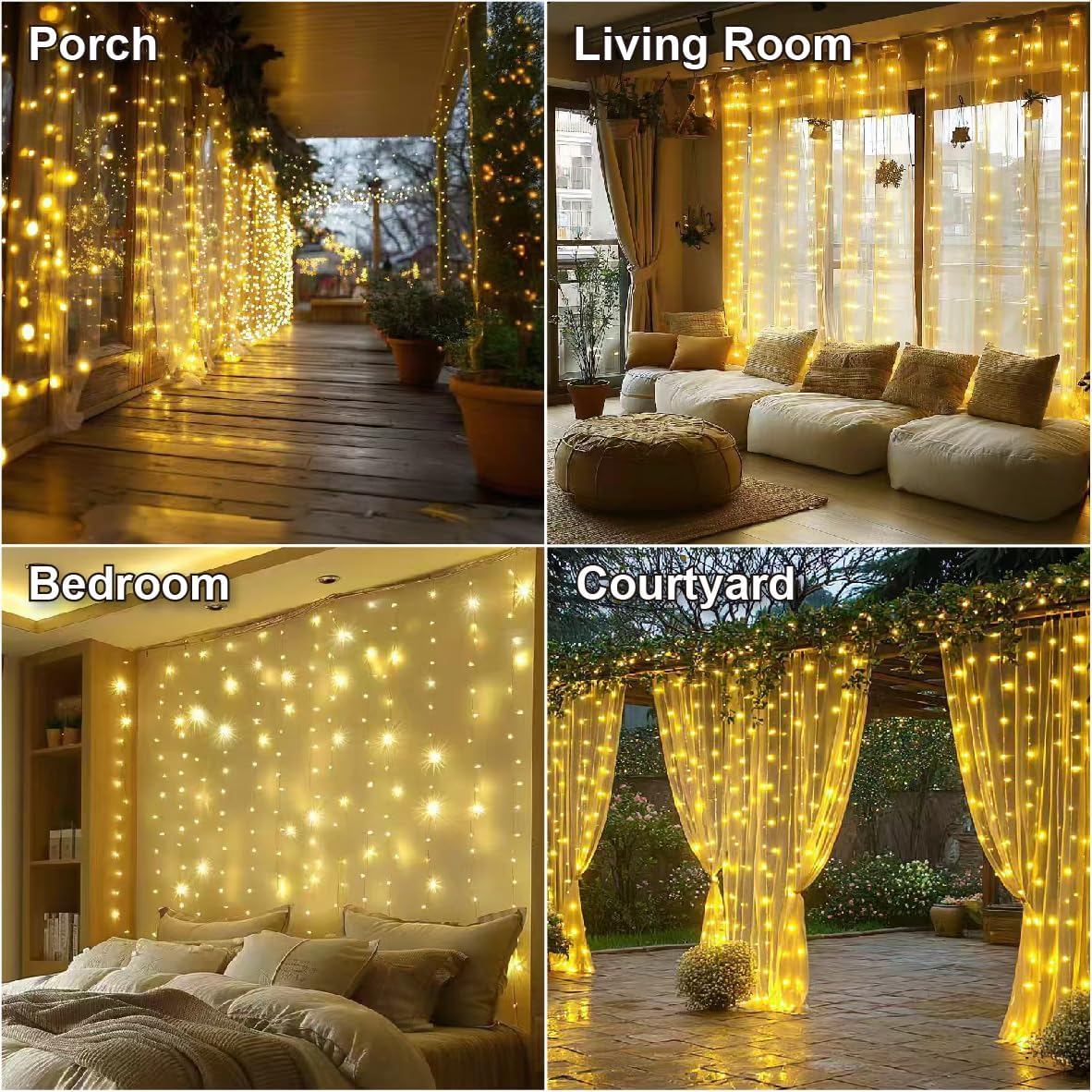 300LED Fairy Curtain Lights, 10×10 Ft USB Plug- Bedroom Backdrop Wedding Indoor Wall Decor