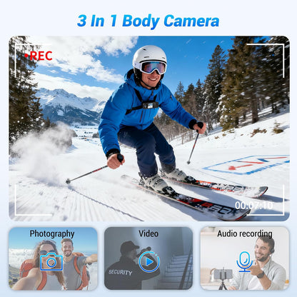 4K Body Camera with Audio and Video Recording with 180° Rotating Lens
