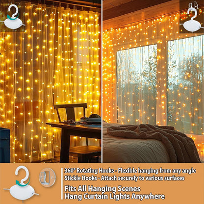 300LED Fairy Curtain Lights, 10×10 Ft USB Plug- Bedroom Backdrop Wedding Indoor Wall Decor