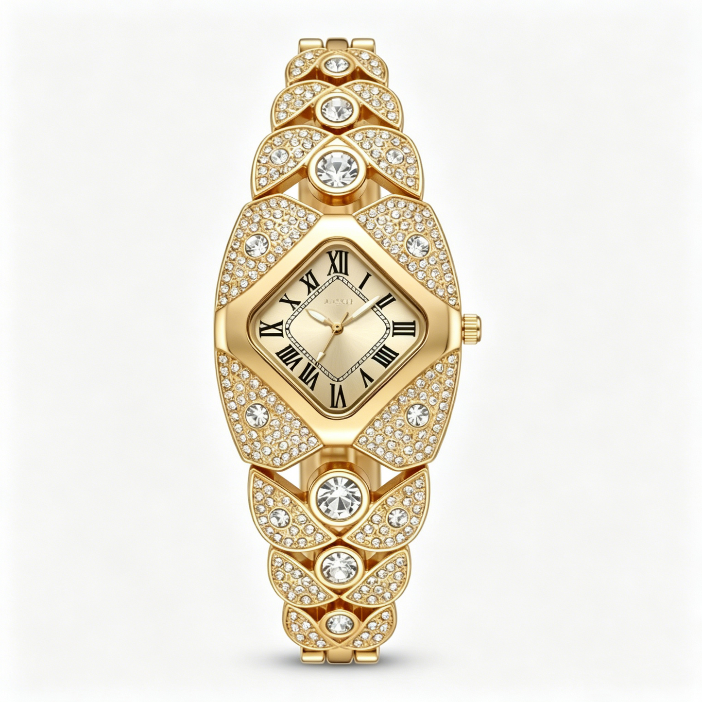 Elegant Women's Luxury Watch Rhombic Square Rhinestone Roman Numerals Dial Quartz Watch