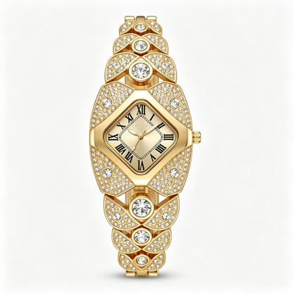 Elegant Women's Luxury Watch Rhombic Square Rhinestone Roman Numerals Dial Quartz Watch