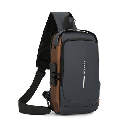 Travel Sling Bag Waterproof Crossbody Bag with Combination Lock Anti-Theft PU Leather Chest Bag