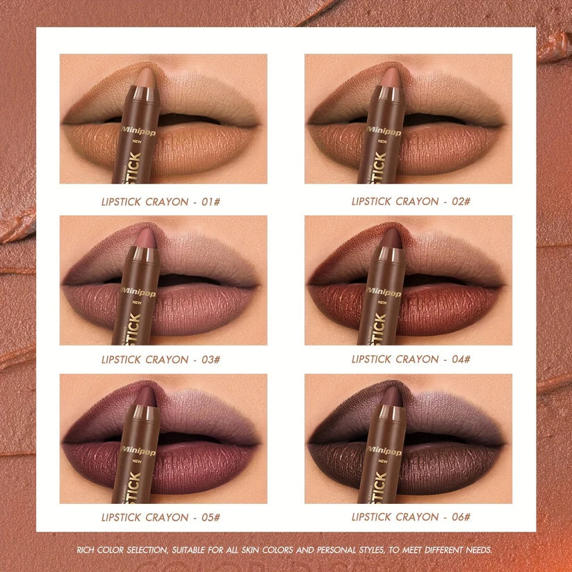 6Pcs Mauve Matte Brown Lip Liner and Lipstick Combo Set Kit