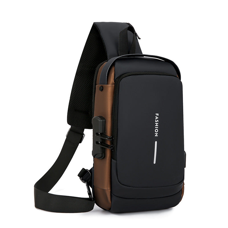 Travel Sling Bag Waterproof Crossbody Bag with Combination Lock Anti-Theft PU Leather Chest Bag