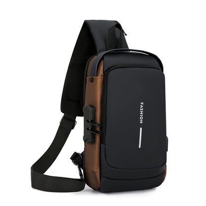 Travel Sling Bag Waterproof Crossbody Bag with Combination Lock Anti-Theft PU Leather Chest Bag
