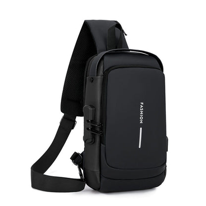 Travel Sling Bag Waterproof Crossbody Bag with Combination Lock Anti-Theft PU Leather Chest Bag