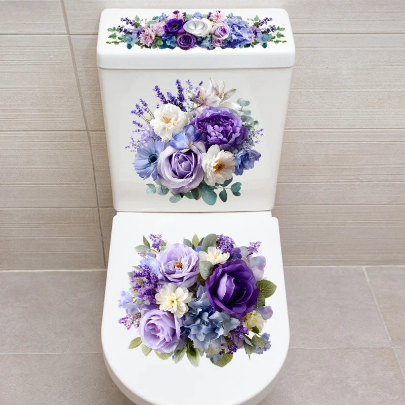 3-Piece Bathroom Toilet Sticker Set, PVC Self-Adhesive Decorative Decals